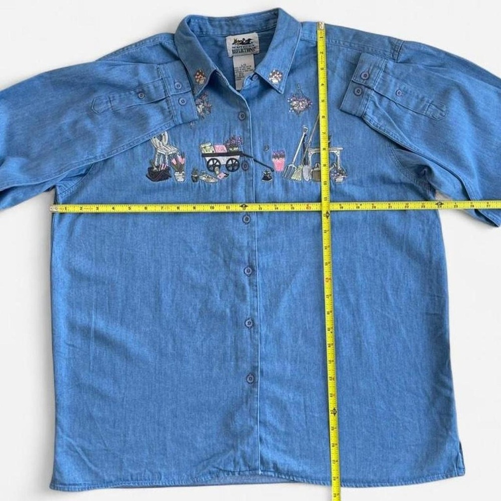90s Northern Reflections 2pc Embroidered Flowers Gardening Button Down & Tee L - Picture 4 of 8